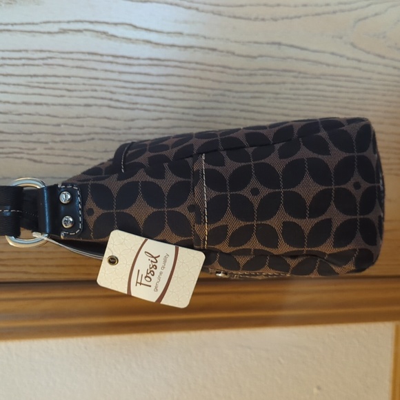 Fossil Black & Brown Signature Print Fabric Crossbody Purse - Picture 2 of 6